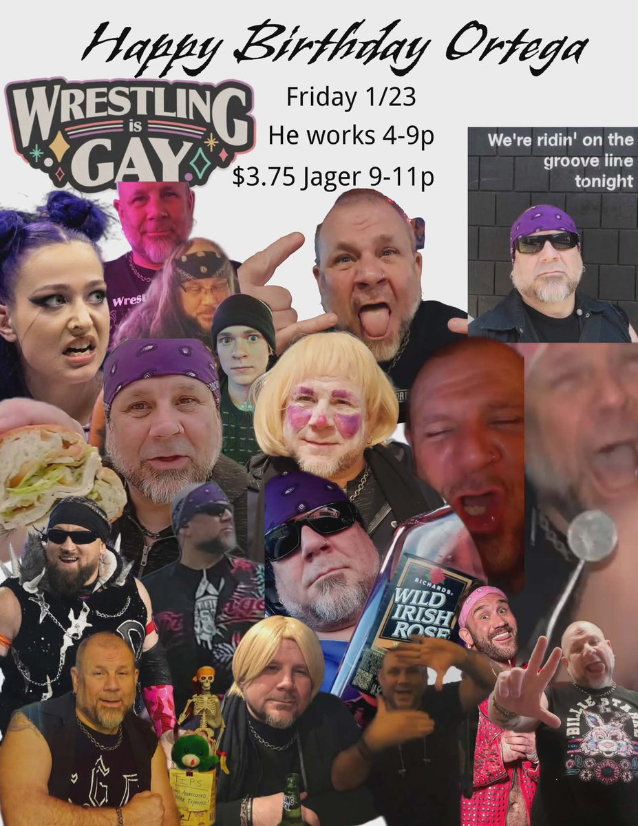 COwsley33's tweet image. Poster for today's Birthday bartending shift. My homie Carlos nailed it. Wild Irish Rose #WithGinseng, a Tony and Petes sandwich plus @EFFYlives @GringoLocoOG &amp;amp; @BillieStarkz....