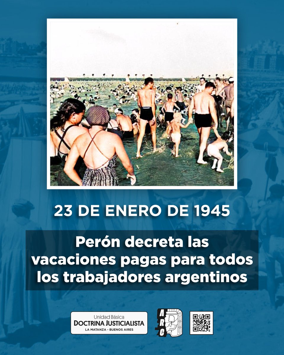 unidadbasicadj's tweet image. 🗓 23 de enero de 1945 l Juan Domingo Perón decreta las vaciones pagas

Desde la Secretaría de Trabajo, con el Decreto Nº 1440, #JuanDomingoPerón estableció el derecho a las vacaciones pagas para los trabajadores

#VacacionesPagas
#UBDoctrinaJusticialista #AgrupaciónRamónCarrillo