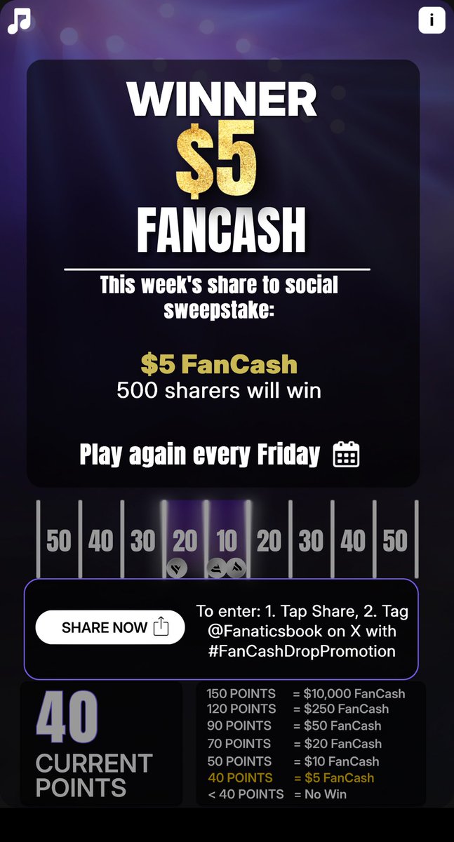 Play the #FanCashDropPromotion today

I just won $5 for the night!! fanatics.onelink.me/5kut/p6fykbjo