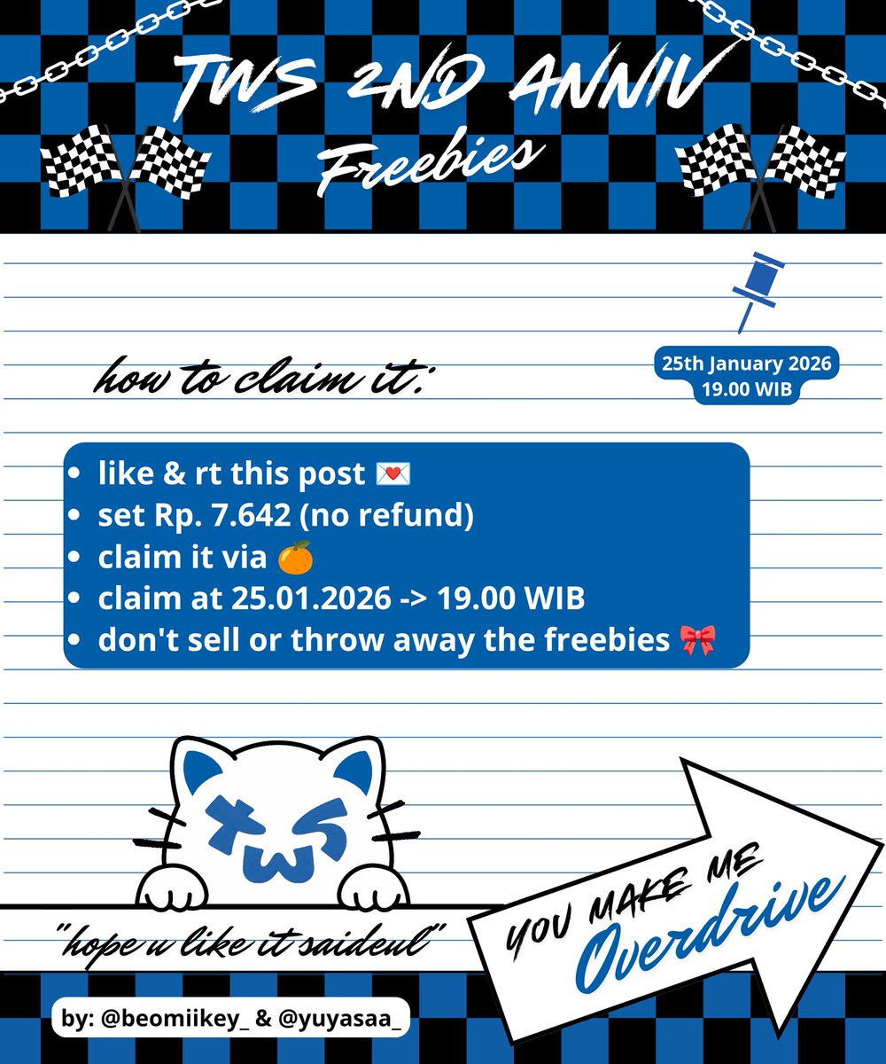 beomiikey_'s tweet photo. Help like &amp; Rt
★TWS 2nd Anniv Online Freebies★
by @beomiikey_ &amp; @yuyasaa_

Hi Sai
It's been a while since the last time we made some freebies 2gether

how to claim
★rt &amp; like
★Rp 7.642 (no rfnd)
★25.01.26 (19.00 WIB)
★co via 🍊
★ https://t.co/zKCz9UIg8Y

Hope u like it sai https://t.co/STDr79oSYQ