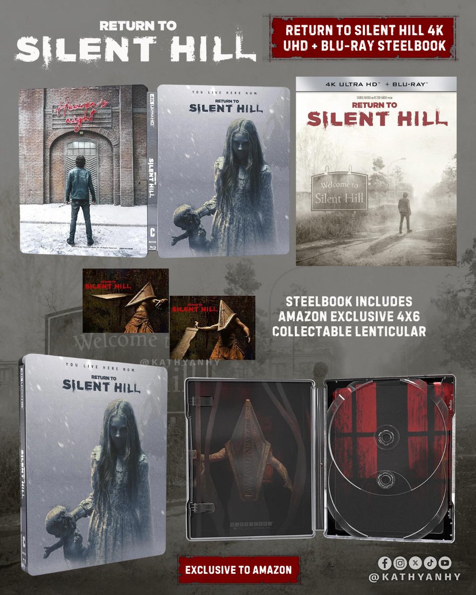 kathyanhy's tweet photo. Return to Silent Hill 4K UHD Steelbook Collector's Edition, Amazon Exclusive Edition!

The Return to Silent Hill 4K UHD + Blu-ray edition is now available for pre-order, with the Amazon exclusive Steelbook edition priced at $49.98 (some offers show slight variations). The standard edition is also available for pre-order, priced at $46.98.

The Steelbook includes two lenticular cards and an exclusive 4x6 collectible lenticular card.

🌫️ SteelBook: https://t.co/b6RRlveLSz
🌫️ Standard Edition: https://t.co/2CaQydfd6T

#ReturnToSilentHill #SilentHillMovie #SilentHill2 #SilentHill #JamesSunderland