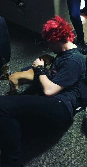 vrixay's tweet image. Red fetus hair Michael with a puppy on tl