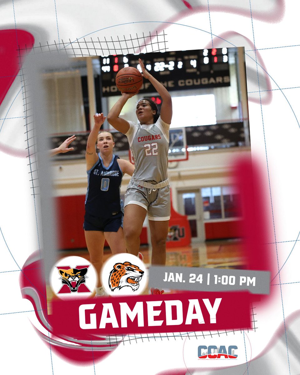 .<a href="/SxuWbb/">SXU Women’s Basketball</a> hosts Governors State (Ill.) in a CCAC contest this afternoon at 1:00 pm at the Shannon Center! #GoCougs🐾🏀 #WeAreSXU

📊: sxucougars.com/sidearmstats/w…
🖥: youtube.com/@SaintXavierUn…