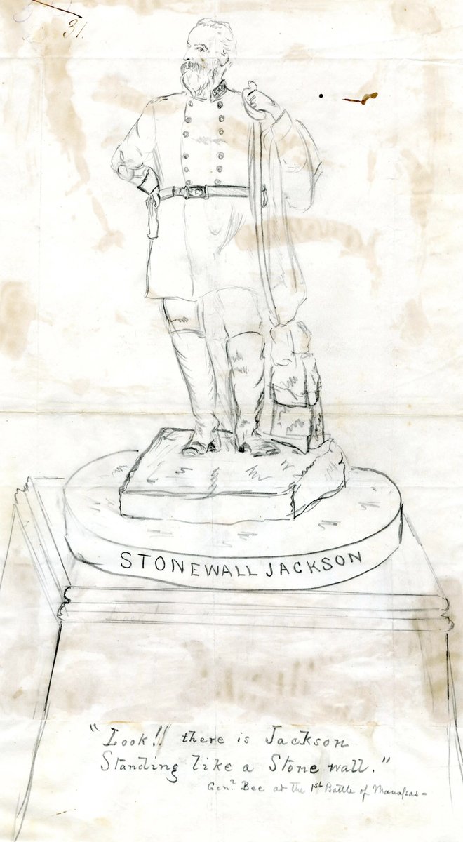 old_colossus's tweet image. Below are photos of the Stonewall Jackson Monument in Richmond, Virginia's Capitol Square from 1905, along with correspondence from the company contracted to make the pedestal, and a sketch of the monument prior to its completion.

While the statue was created in Britain, the…