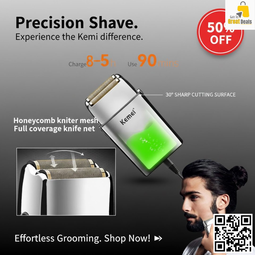 G2G_Deals's tweet image. Professional Precision Shaver | Limited-Time 50% OFF 
✔Sharp 30° cutting surface for clean results
✔Long-lasting battery: 90 minutes use
✔Quick recharge: 8–5 hours charging
✔Sleek, portable &amp;amp; easy to use 

#ElectricShaver
#MensGrooming
#PrecisionShave
#KemeiShaver
