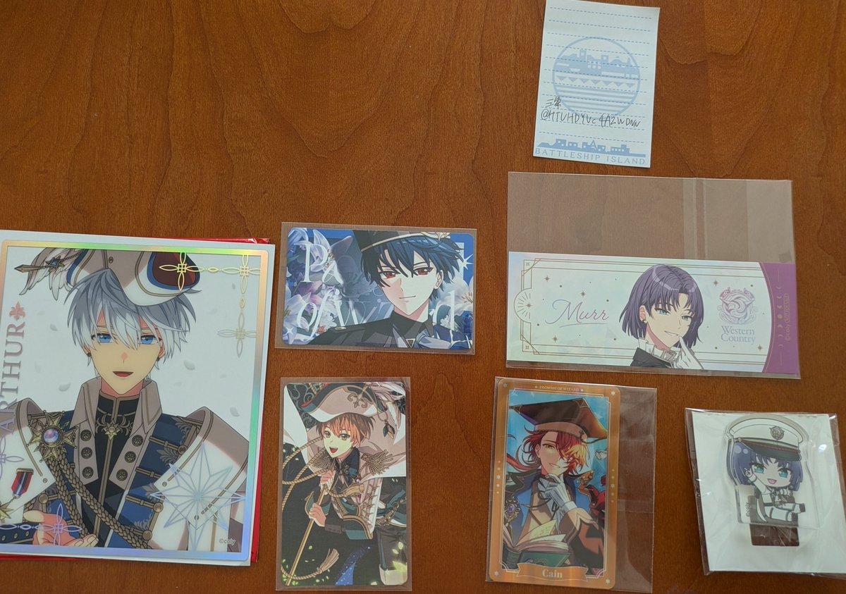 交換/譲渡
魔法使いの約束　まほやく　6周年
譲
5周年色紙　アーサー
特典　5周年ミチル
5.5　ムル
6周年前半　シノ◯
クリップ　ムル
ホログラム　カイン

求
6周年　色紙ルチル、ヒースクリフ
6周年特典前半のみ　ルチル/ミスラ◯
ホロカ　ヒースクリフ

シノはミスラとの交換