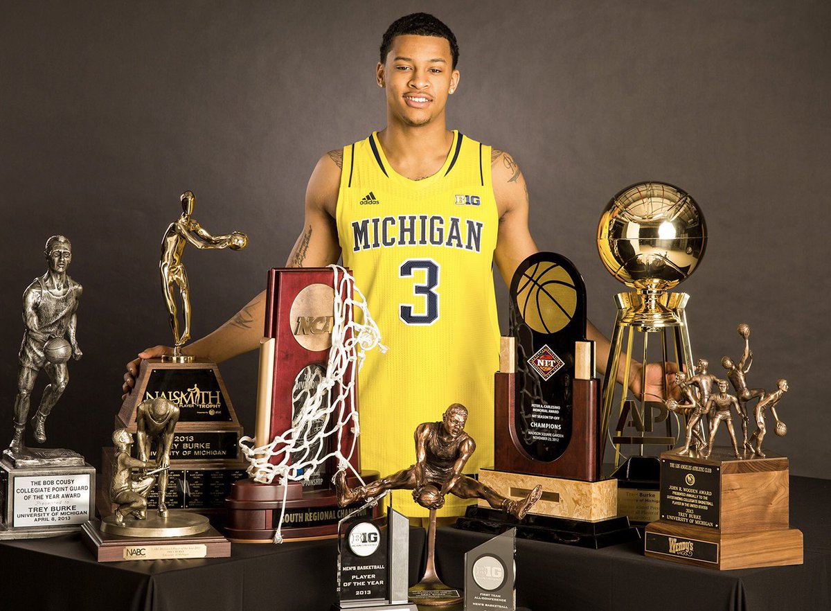 uofmcoverage's tweet image. Michigan has officially retired Trey Burke’s jersey, raising his No. 3 to the Crisler Center rafters 🔥

Forever a Michigan legend