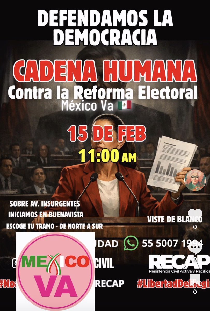 Mexico_Va_'s tweet photo. ¡Rechazamos rotundamente la Reforma Electoral! Es un capricho de López Obrador disfrazado de mandato popular. Sheinbaum como su obediente ejecutora amenaza la independencia del INE.
#NoALeyMaduro #Cadena15Feb
#MexicoVa🇲🇽@HelenVL6 @MrLotario @MrCivico_ @petite_suzette @AspasiaDeMilet @RolandoASolisO @USAmbMex @SecMarcoRu7700 @ChrisLandauUSA @cayetanaAT @RicardoBSalinas