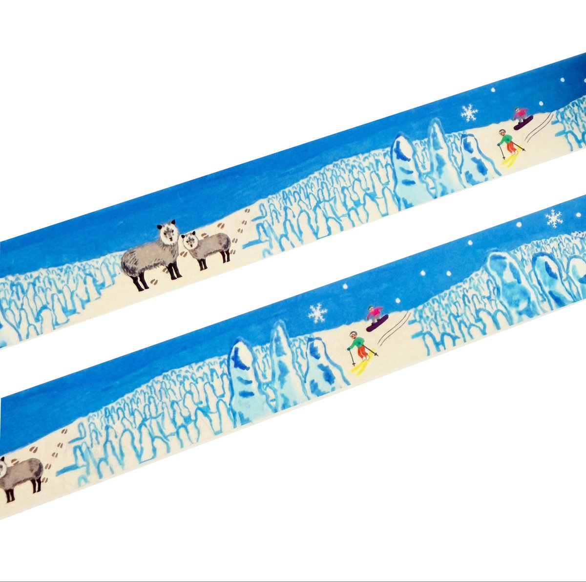 takeri's tweet photo. 山形県の「樹氷」をテーマにしたオリジナルのマスキングテープを制作。樹氷を背景に冬毛の親子カモシカ、ウィンタースポーツをする人たちなど描いています。オンラインショップでも販売スタートしました。
https://t.co/XwDHwgMt12
おかげさま文房具店 @orihime0308 さんでも取扱スタートです！ https://t.co/5jetuzinFH