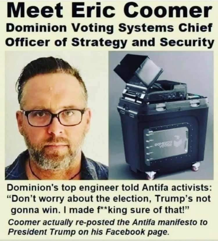 PeterBernegger's tweet image. 🚨 FEDERAL COURT ADMISSIONS - UNDER OATH 🚨

Eric Coomer (Dominion voting) admitted in sworn discovery that he:

• Met with foreign nationals to discuss Dominion equipment

• Discussed vote adjudication software with foreign employees

• Discussed election system code &amp;amp;…