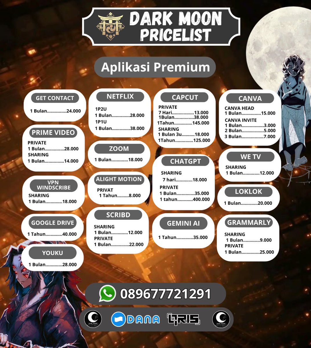 Mutualan yukk tapi langsung di follback ya

Aku sambil jualan juga ya ini tersedia 
Capcut, getcontact, netflix, canva, prime video, chatgpt, gemini ai, scribd, loklok, grammarly, vpn windscribe, we tv

Langsung wa aja ya wa.me/+6289677721291