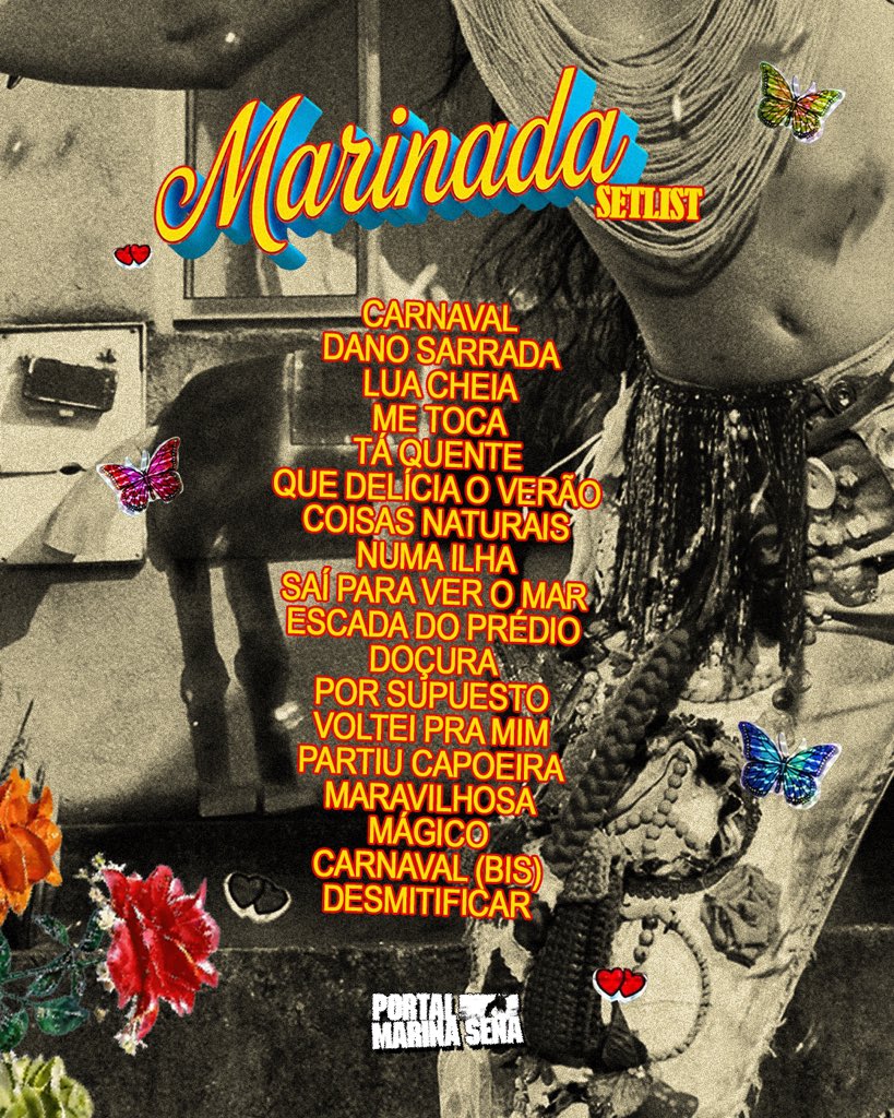 portalsena's tweet image. 🚨 Confira a setlist de "Marinada", nova turnê de verão da Marina Sena.