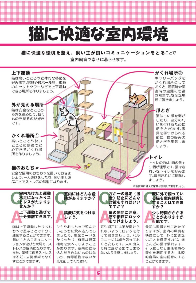 猫の散歩はやめてねってずっと言ってるけど散歩させる人はなかなか減らない。そして定期的に｢ハーネスを抜けて脱走しました｣って人が出てくる。猫って外に出さなくても室内環境を整えて飼い主がしっかり遊んであげれば運動不足にならないし幸せに暮らせる。環境省もそれを推奨しています。