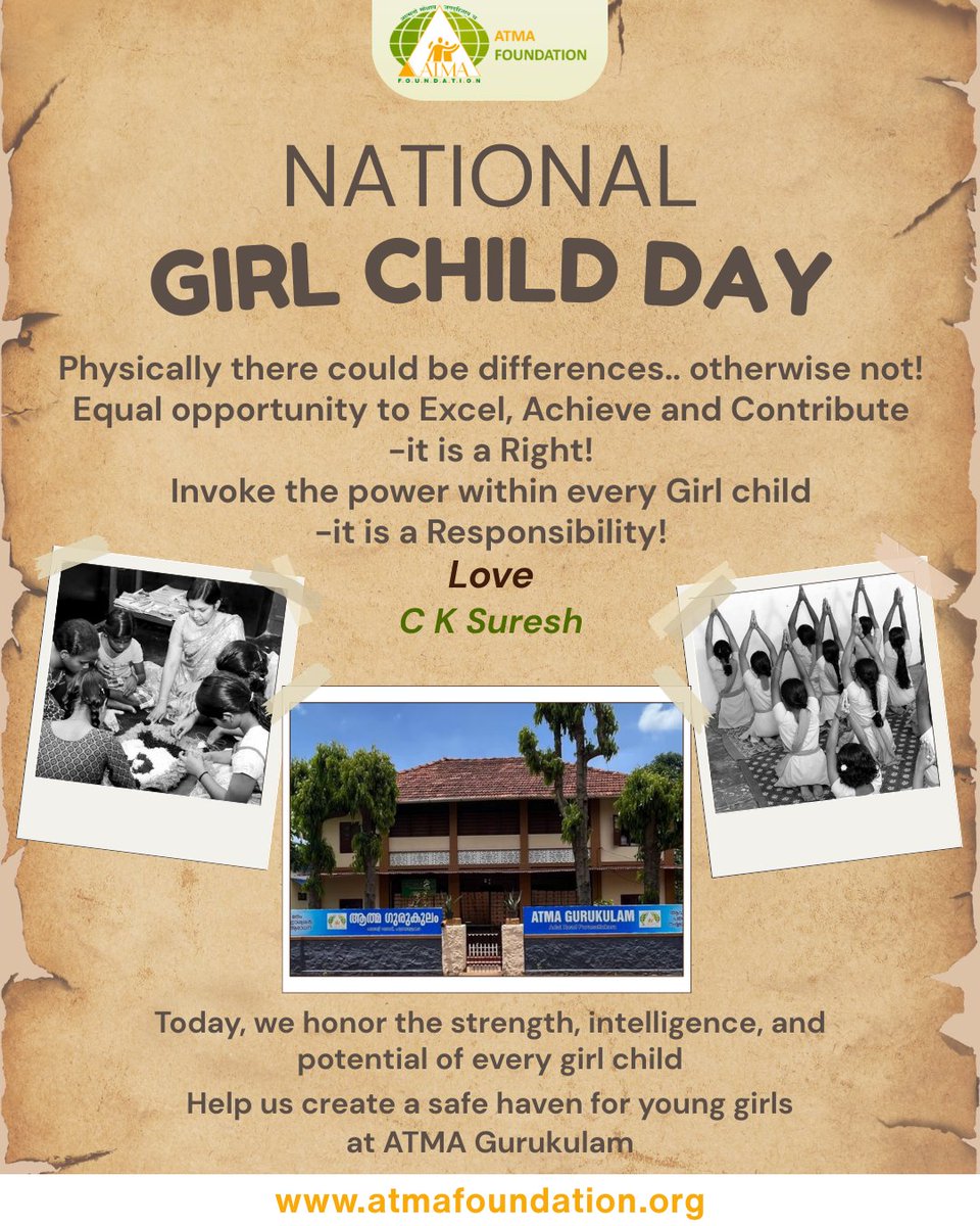 Supporting even one girl can change her world — and that’s where change begins.

On #NationalGirlChildDay, ATMA Foundation stands for education, safety &amp; opportunity for girls in need.

Girls Can. Girls Will.