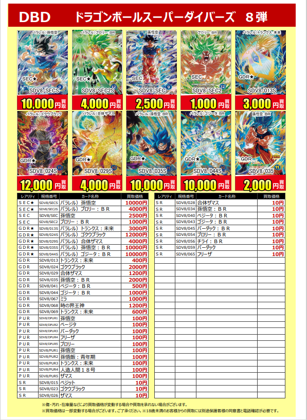 🐉最新弾買取告知更新🐉 #ドラゴンボールスーパーダイバーズ 8弾 買取