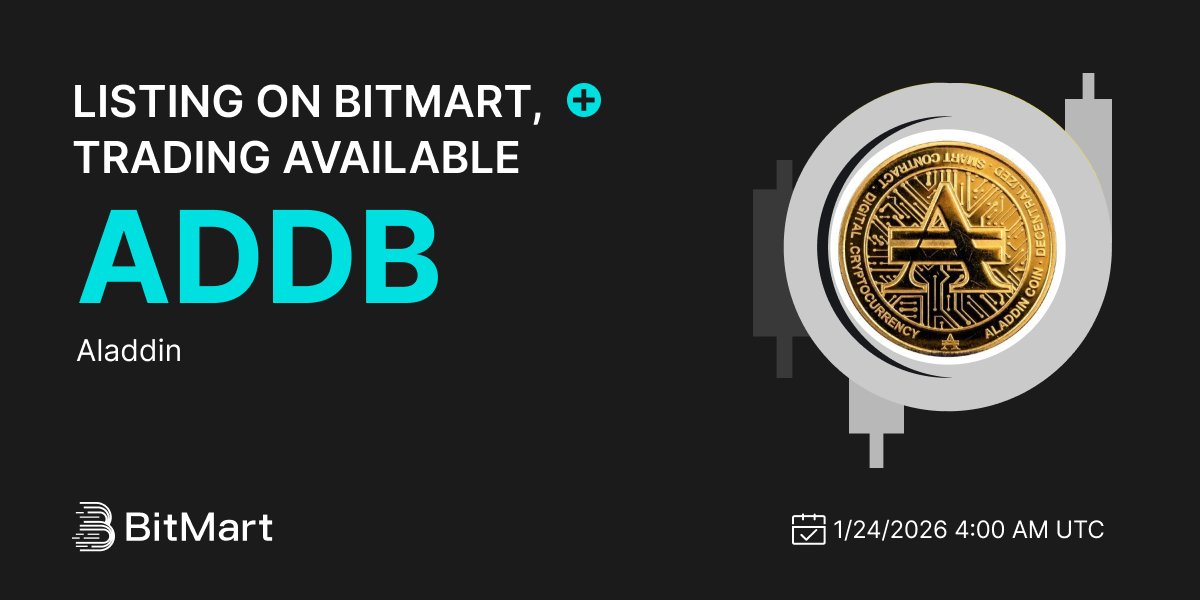 #BitMart will list Aladdin (ADDB) <a href="/aladindefaibank/">Aladdin DeFAI Bank</a> on our digital assets platform on January 24, 2026 🤩

💰Trading pair: ADDB/USDT
💎Deposit: Available
💎Trading: 1/24/2026 4:00 AM UTC

➡️ Register Now: bitmart.com/en-US/invite/A…
Learn more: bitmart.zendesk.com/hc/en-us/artic…