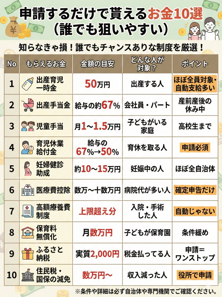 お金に困りたくない人だけ見てください。『申請するだけで貰えるお金➉選』が簡単すぎます。正直に言いますが、年間100万円はお金 の初心者でも貰える。