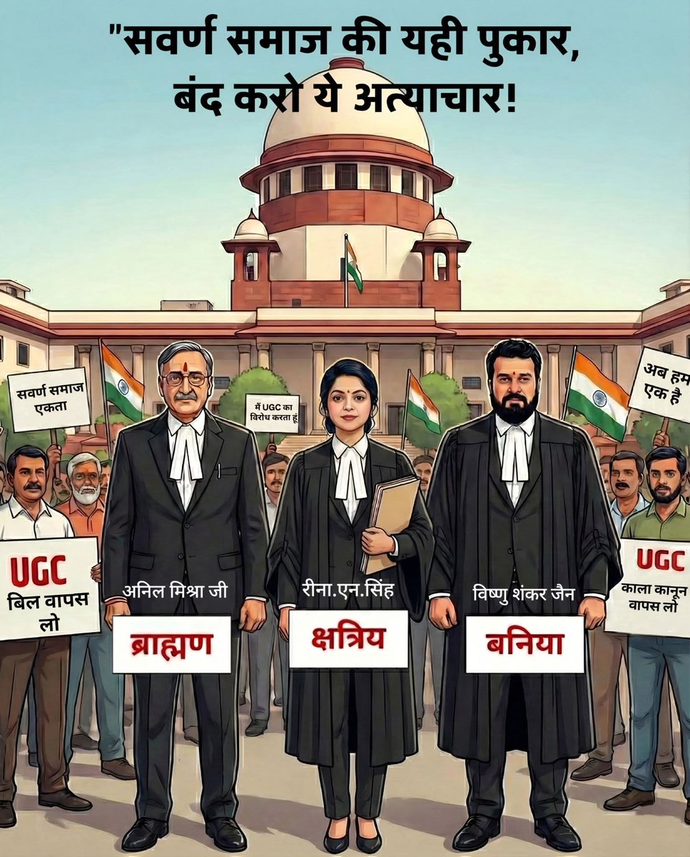 आप सभी सवर्ण समाज के लोग UGC एक्ट के खिलाफ लड़ाई में अपने समाज के साथ खड़े रहे।

अब वह समय आ गया है जब हम जाति-भेद भुलाकर 'सवर्ण एकता' के झंडे के नीचे एक हों जाए!

यह लड़ाई सिर्फ कोर्ट के कमरों तक सीमित नहीं है, यह लड़ाई हमारे आने वाली पीढ़ियों के भविष्य की है। 

अगर आज हम नहीं