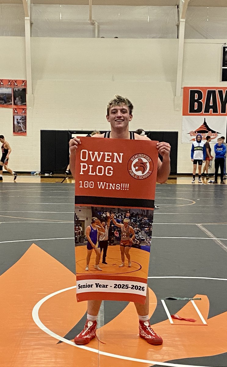 HemingfordDist's tweet photo. Owen Plog, Senior Wrestler, earned his 100th win today at the Bayard Tournament!

#GUBN https://t.co/aR2wdmjNyU