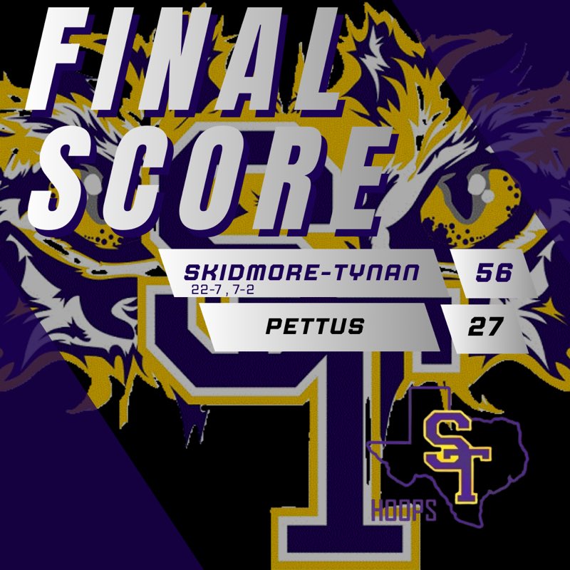 Lady Cats get a big win over Pettus tonight! 

Varsity wins 56-27

JV did not play. 

Varsity overall: 22-7

Varsity district record: 7-2

Next game: @ Woodsboro on Tuesday!

GOOD