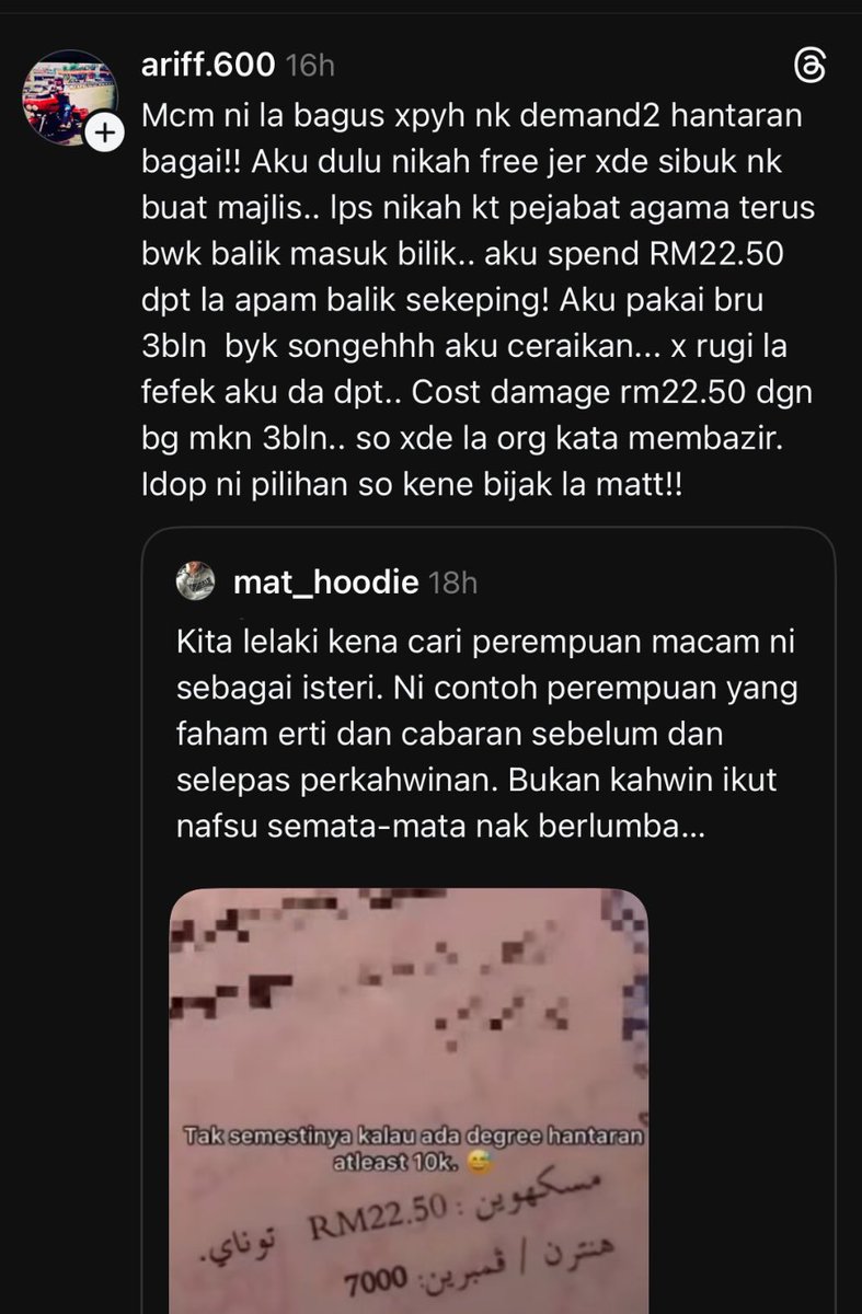 tattyhassan's tweet image. Cuba bayangkan u as parents, kesiankan bakal menantu nak kena kumpul duit mahar/hantaran, pastu mindset dia gini: