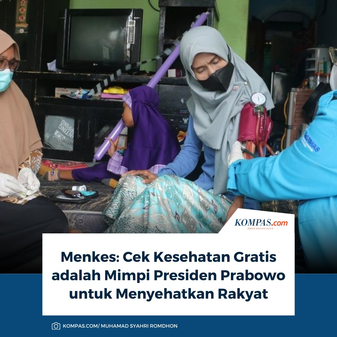 kompascom's tweet image. Menteri Kesehatan (Menkes) Budi Gunadi Sadikin mengatakan, program Cek Kesehatan Gratis (CKG) merupakan mimpi Presiden RI Prabowo Subianto dengan tujuan untuk menyehatkan rakyat Indonesia.

Baca di sini: nasional.kompas.com/read/2026/01/2…

~AA #Menkes #Kesehatan #Prabowo