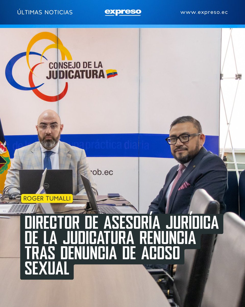 Expresoec's tweet photo. Roger Fernando Tumalli Martínez, hombre de confianza de Mario Godoy, dejó su cargo como Director Nacional de Asesoría Jurídica del Consejo de la Judicatura, cargo que ocupaba desde el 4 de agosto de 2024. 👉 https://t.co/NMKOOBeQDg https://t.co/rBdGmBdojP