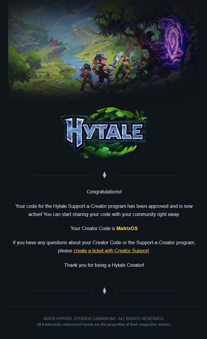 I AM A HYTALE PARTNER! Watch my streams Mon - Fri on Twitch.tv/Matrixovershock and check out my youtube content under the same name! Use code MatrixOS when you pick up the game! #Hytale #HytalePartner