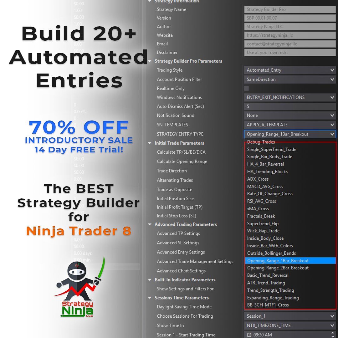 stratninjabas's tweet image. Strategy Ninja lets NinjaTrader 8 traders create 20+ automated entry types with advanced TP/SL logic — without giving up manual control.

🚨 70% off introductory pricing + 14-day free trial

#NinjaTrader #TradeAutomation #StrategyBuilder #FuturesTrading #StrategyNinja