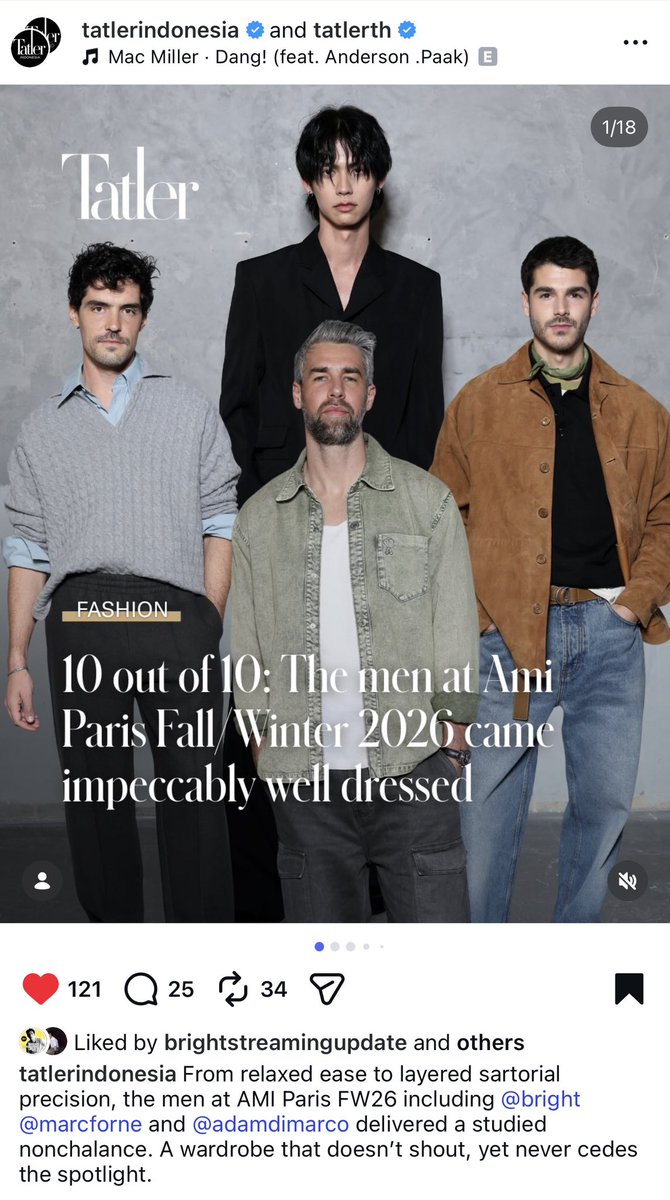 IG : tatlerindonesia ,tatlerth

10 out of 10: The men at Ami Paris Fall/Winter 2026 came impeccably well dressed

BRIGHT AT PFW26
#AmiFW26xBRIGHT
#AmiParisXBRIGHT
#AmiParis #AmiFW26
#bbrightvc <a href="/bbrightvc/">bright</a>

🔗 instagram.com/p/DT24MhTkyjU/…