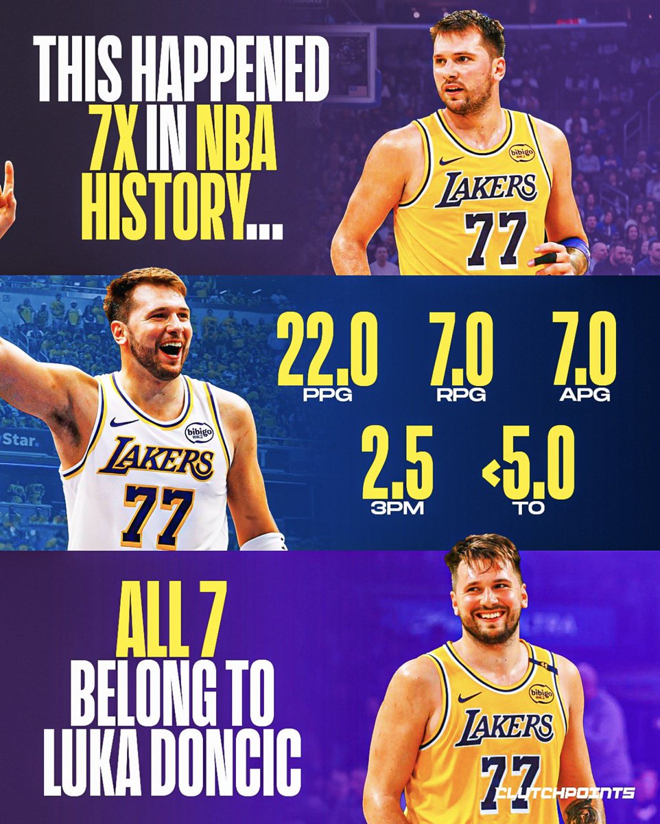 XOLakeShow's tweet photo. Members of the 25/7/7 club 

1. Luka Doncic
2. Luka
3. Doncic
4. Luka Magic
5. Hooka Doncic
6. Hot player
7. The MVP out in LA

End of list. https://t.co/6WfRXsSwl9
