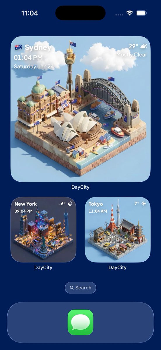 paranishian's tweet image. 箱庭都市『DayCity』のアプリをリリースしました🌍

世界中のミニチュア都市が、時間や天気と連動して刻々と変化していくウィジェットアプリです！
無料で使えるのでぜひホーム画面に飾ってみてください 📱

この世界観が好きな方に届け・・！
拡散していただけると嬉しいです🥳