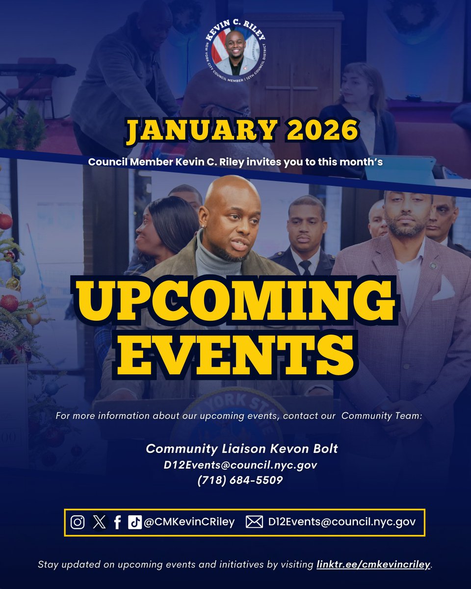 CMKevinCRiley's tweet photo. #TeamRiley Upcoming Events Reminder! Check flyers for details.
RSVP where required via the link in bio or visit: https://t.co/xhVM7EcA8e
๐ Questions? Contact our office anytime Stay connected for upcoming events.
Thank you to our partners for making these events possible. https://t.co/urXPOe8vUq