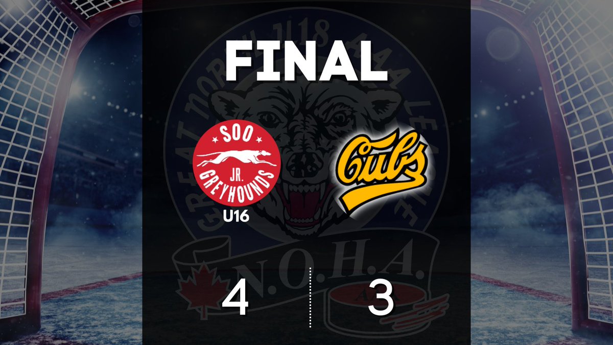 gnu18l's tweet image. Results from New Liskeard.

Soo U16 AAA Jr. Greyhounds DEF New Liskeard Cubs. Final score: 4-3.

Full stats: gnu18l.org/stats/daily-sc…

#gnu18l #aaahockey #hockey #soo #greyhounds #newliskeard #cubs