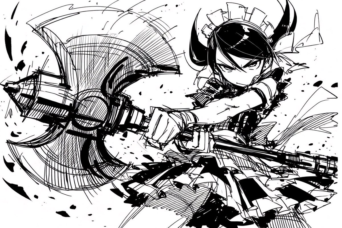 usamiko286's tweet photo. No hesitation.
No restraint.
A single swing cuts through doubt,
leaving only motion, impact,
and the will to move forward.
#AIart #InkArt #BlackAndWhite
#DynamicMotion #ActionIllustration
#RoughSketch #EnergyLines
#VisualImpact #CharacterArt https://t.co/WFUNs87WU6