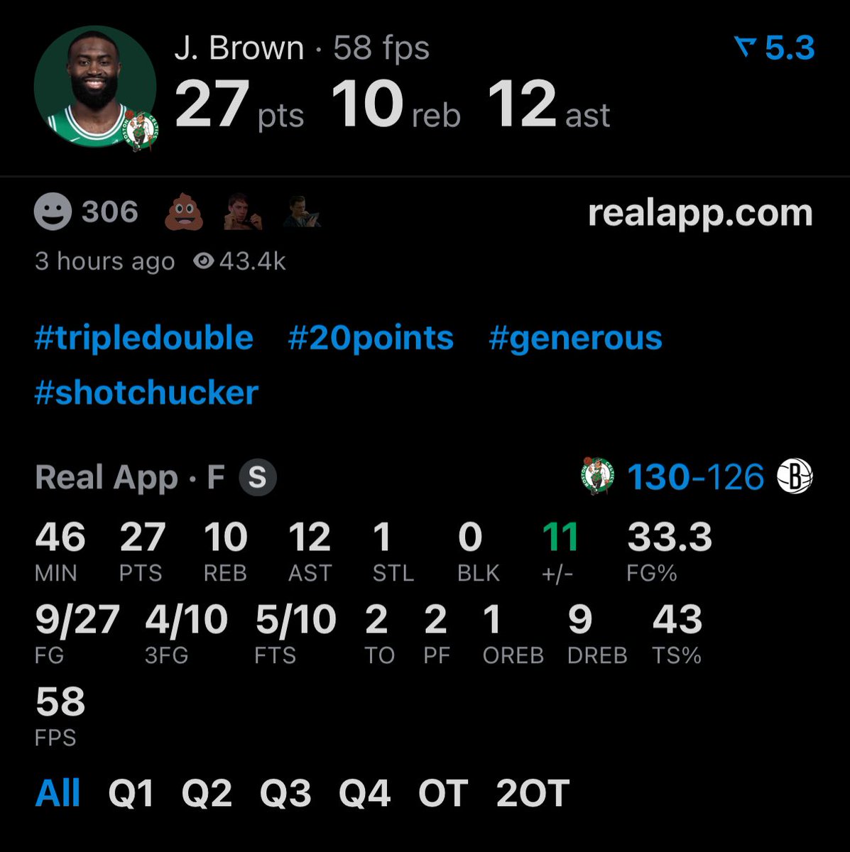 CelticsUnite18's tweet photo. Iโm just so impressed with Jaylen and his growth.
Even when heโs not efficient he still finds ways to affect the game. 12 assists and 10 rebounds is elite. https://t.co/hp2k3UUUmf