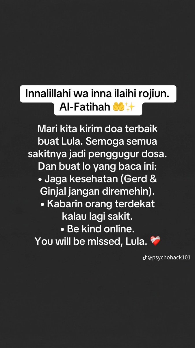 RIP Lula Lahfah
Sc: tiktok psychohack101