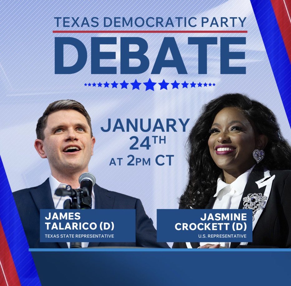 LeftyWinter's tweet image. Tomorrow Jasmine Crockett and James Talarico debate. 

3 PM EST.