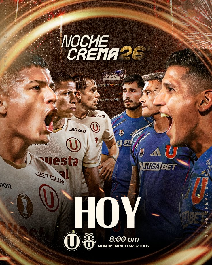 𝗘𝗟 𝗥𝗘𝗘𝗡𝗖Ⓤ𝗘𝗡𝗧𝗥𝗢 𝗖𝗢𝗡 𝗘𝗟 𝗧𝗥𝗜𝗖𝗔𝗠𝗣𝗘𝗢́𝗡 ❤️💛

⚽ 𝘜𝘯𝘪𝘷𝘦𝘳𝘴𝘪𝘵𝘢𝘳𝘪𝘰 𝘷𝘴. <a href="/udechile/">Universidad de Chile</a>  

🏆 #𝘕𝘰𝘤𝘩𝘦𝘊𝘳𝘦𝘮𝘢2026 

⏱️ 8:00 𝘱.𝘮.

🏟️ <a href="/Monumental_U_/">Estadio Monumental Ⓤ Marathon</a> 

🎟️ bit.ly/459blFl

#UnaHistoriaDeGrandeza
#UnaPasiónSinViolencia