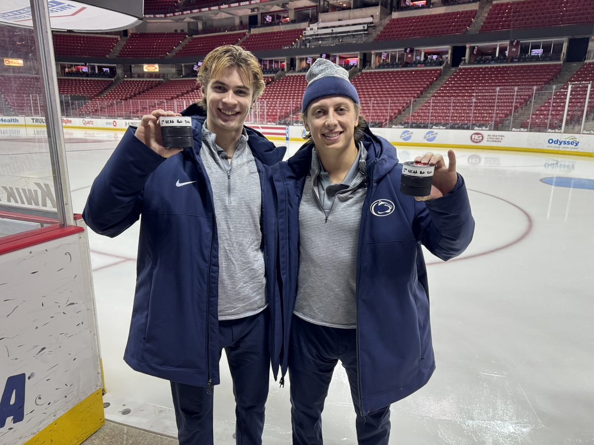 PennStateMHKY's tweet image. Couple hat-tricks for the boys!! 🧢🧢🧢 

Gavin McKenna and Dane Dowiak combine for the first-ever multiple hat-trick game for Penn State!! 😤

#WeAre #HockeyValley
