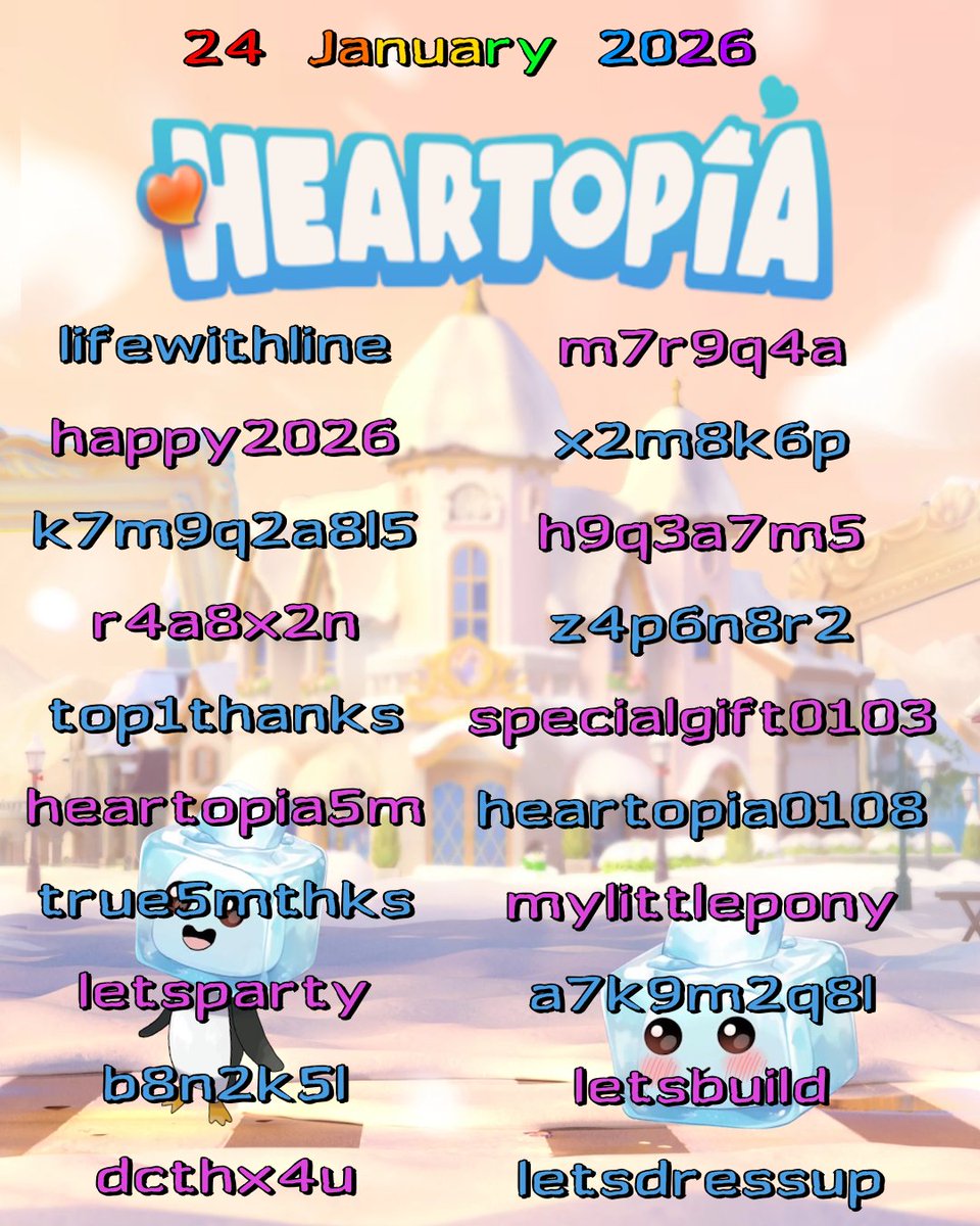 IceCubeCut's tweet image. code heartopia 24 janvier 2026 a entrer en jeu (paramètre, et en bas a droite)

Heartopia code to be entered on January 24, 2026 (settings, bottom right)

#heartopia #cozygaming #kawaiigame #gamercodes #heartopiagame #heartopiafr #redeemcode #giftcode #couponcode