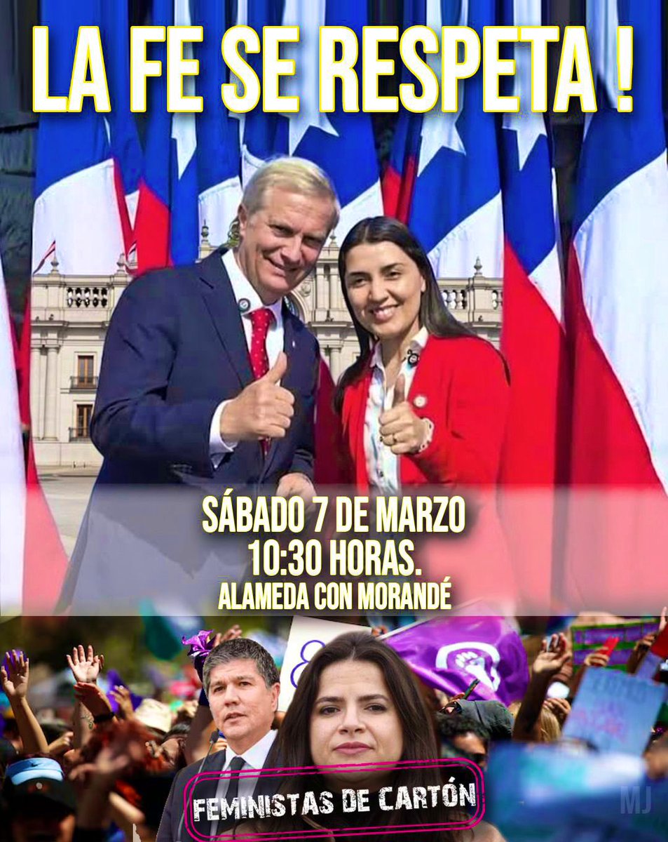 ✝️ LA FE SE RESPETA !

Este Sábado 7 de Marzo a las 10:30 AM, nos reuniremos frente a La Moneda, para apoyar a la nueva Ministra de la Mujer, Judith Marin. No vamos a permitir acciones intimidatorias hacia su persona. Lleva tu bandera Chilena y asiste en Familia. <a href="/MarinJudithM/">Judith Marín</a>