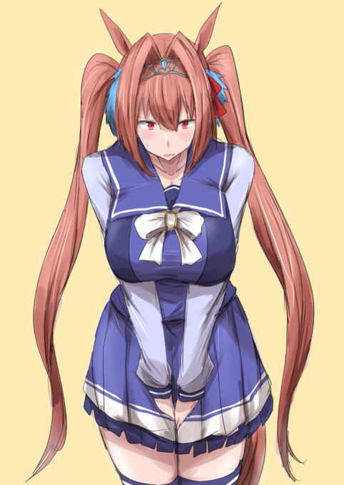 お題のおしがましながらこちらを睨みつけるダイワスカーレットちゃんです。 