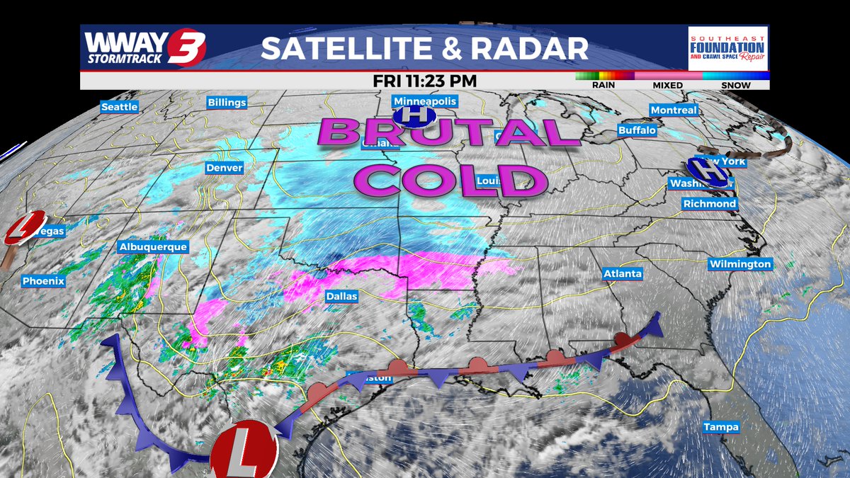LeeHaywoodWX's tweet image. Brutal cold across the northern and central United States on this Friday night. Wind chills far below zero from #Billings to #Cleveland and south to #Wichita.
#WWAY