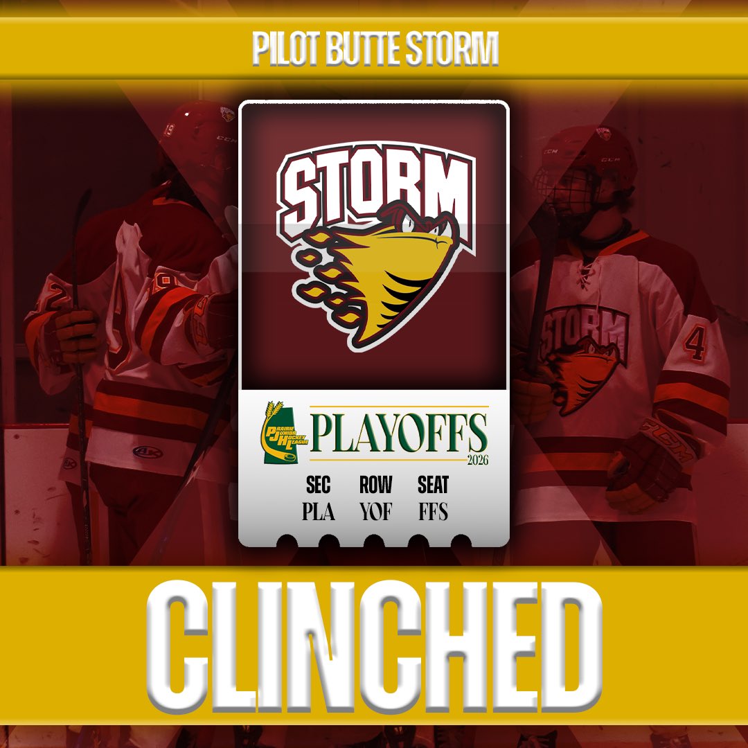 A STORM IS COMING 🌪️ 

The Pilot Butte #Storm have punched their ticket to the #PJHLPlayoffs!

#PJHL | #Saskatchewan | #Playoffs