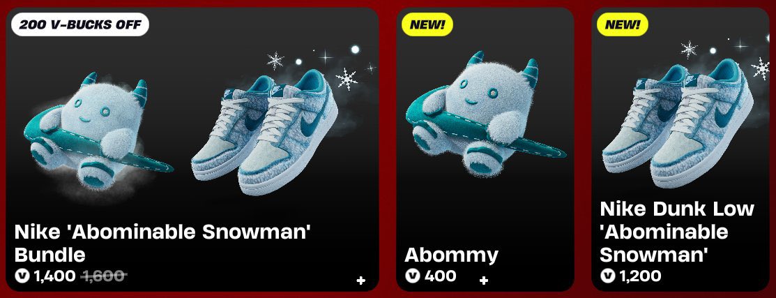 TechPulseLeaks's tweet image. Nike's Abominable Snowman bundle is now available in the #Fortnite Item Shop!

Buy Here: fortnite.com/item-shop/bund…

Use code PROFESSOR in item shop.
#EpicPartner