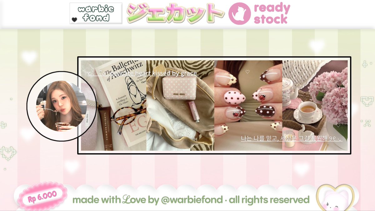 warbiefond's tweet image. ꒰ a repost is truly appreciated! ⭐️ ꒱

hemlo_peeps! ♡ hari ini daisy ada 5 layout ready stock wonyoung, yuha, jiwoo, dan carmen yang bisa kamu take sekarang n___n prici ada di pict &amp;amp; avail replace text, yup ✿  𝄀  #zonauang