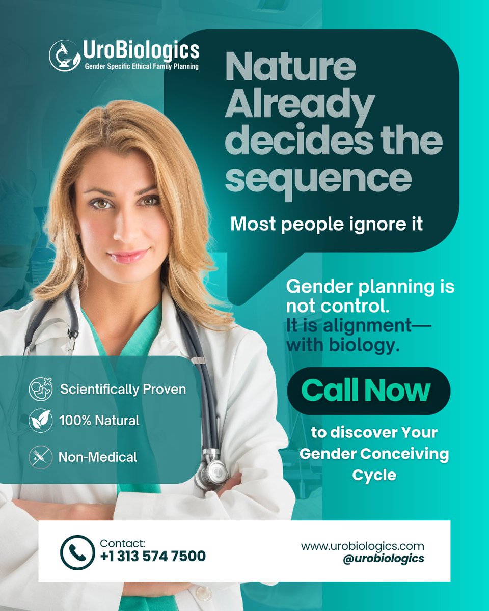 Urobiologics's tweet image. Nature already decides the sequence 🌱
Gender planning isn’t control—it’s alignment with biology 🧬
No drugs ❌ No procedures ❌ No abortion ❌
Understand your cycle. Plan your family ethically &amp;amp; responsibly—before conception 🤍

#EthicalPlanning #PreConception #UroBiologics