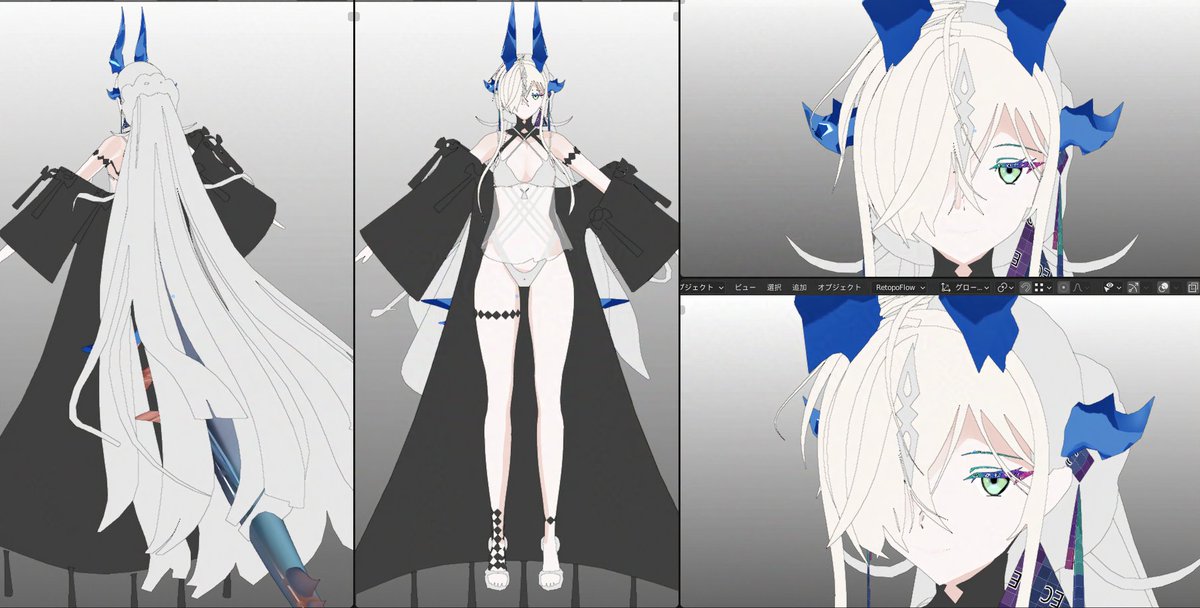 IndigO_Ailurus's tweet image. ネクラス/エブラナ水着🐉🔥(MMD VRC モデル  WIP)

前回のモデルは前髪のアレンジが強すぎたので
元絵の雰囲気を再現する方向に修正中