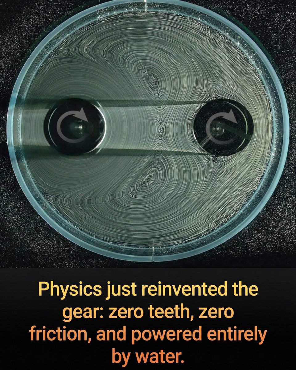 Scientists have reinvented the gear for the first time in 5,000 years!

How? 
By replacing mechanical teeth with fluid flows.

For millennia, machinery has relied on the precise interlocking of physical teeth to transfer motion—a design that dates back to ancient China and